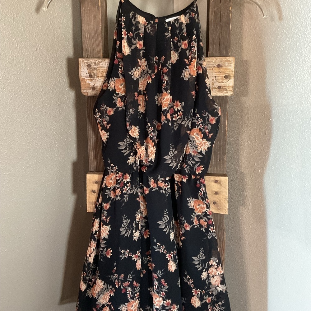 Lush Floral Black Dress with open back keyhole size small